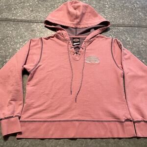 Harley Davidson Vintage Y2K Pink Lace Up Hoodie Sweatshirt Womens Medium Grunge